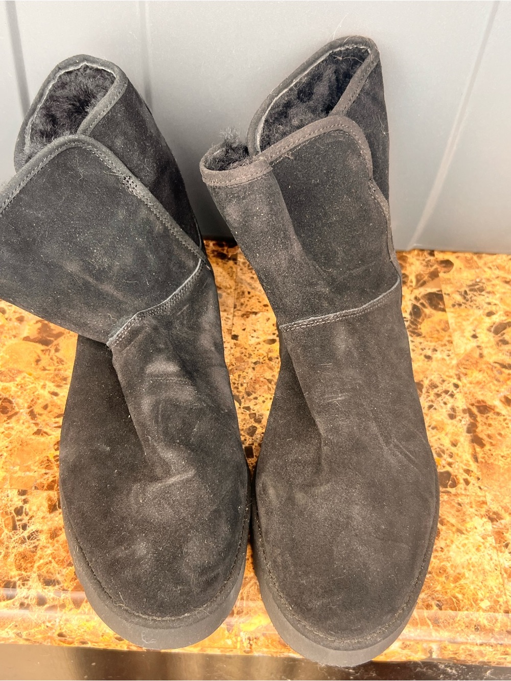 UGG Black Suede Short Shearling-Lined Booties
